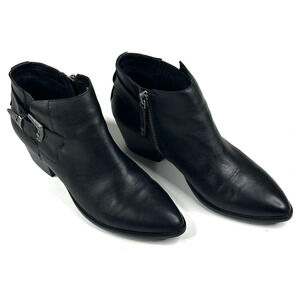 Steve Madden Cassie Black Leather Ankle Boots Booties Women's 11M Western Buckle